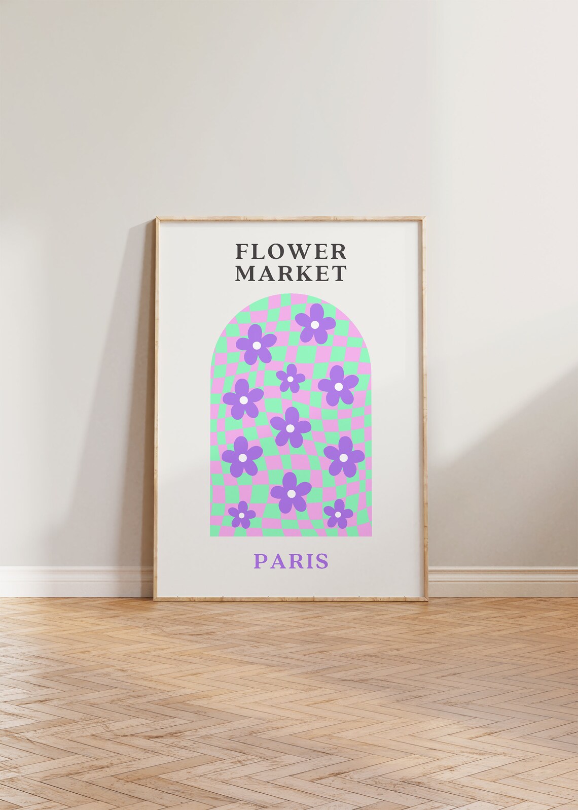 Flower Market Paris Purple Checkered Floral Arch Design Poster