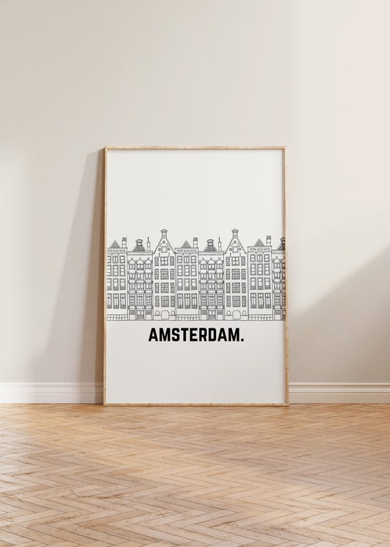 Amsterdam Neutral Travel Poster, Netherlands Line Art
