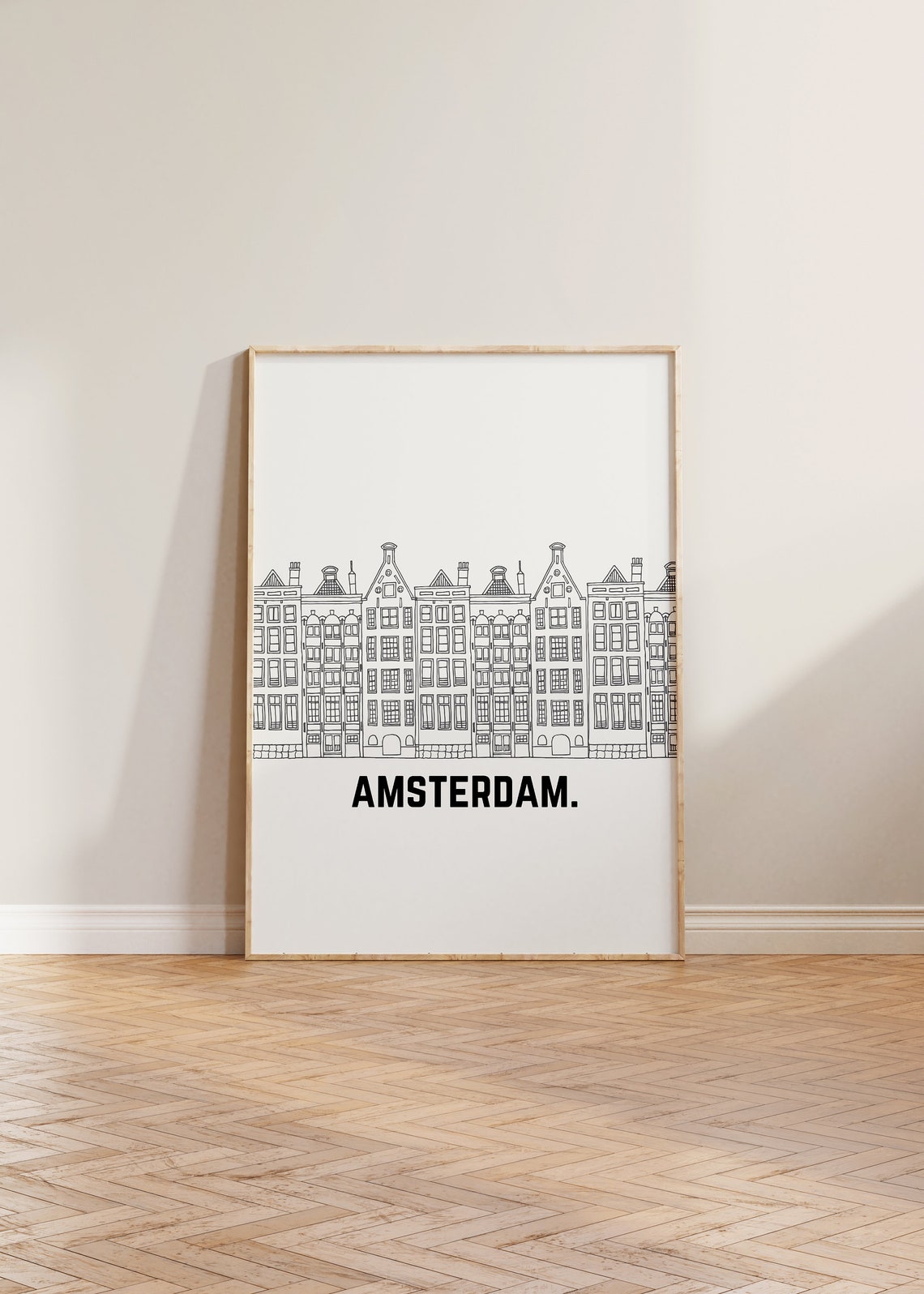 Amsterdam Neutral Travel Poster, Netherlands Line Art