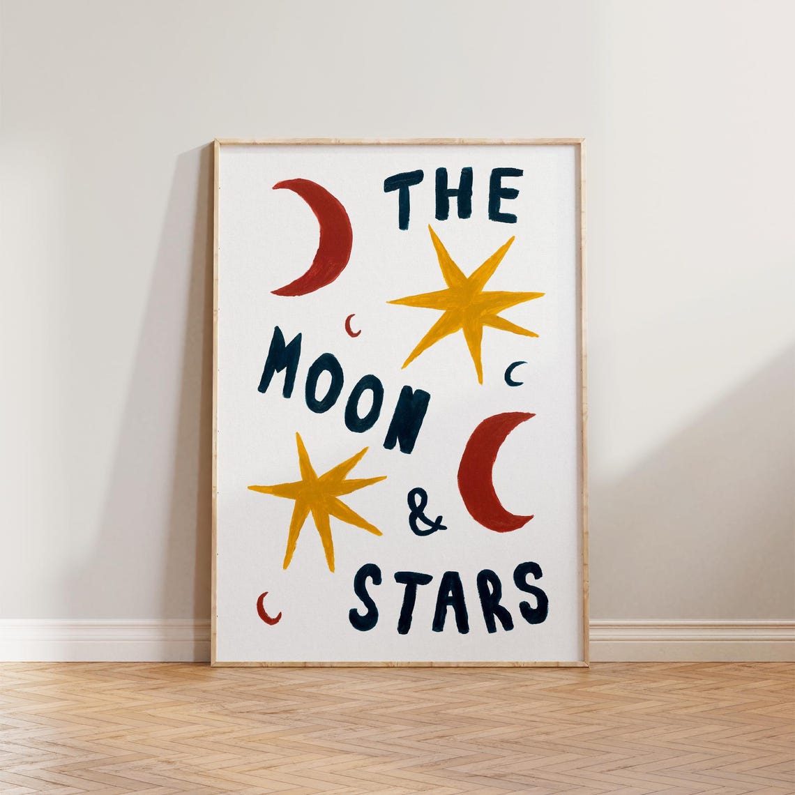 The Moon and Stars Hand Painted Nursery Wall Art Kids Room Decor