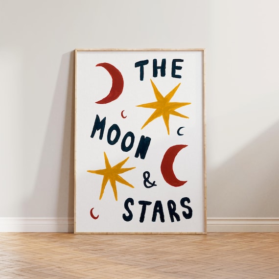 The Moon and Stars Hand Painted Nursery Wall Art Kids Room Decor