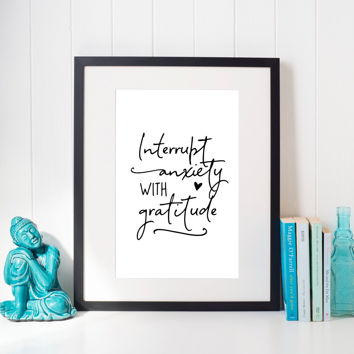 Interrupt Anxiety With Gratitude Inspirational Quote Poster Script Heart - Image 2