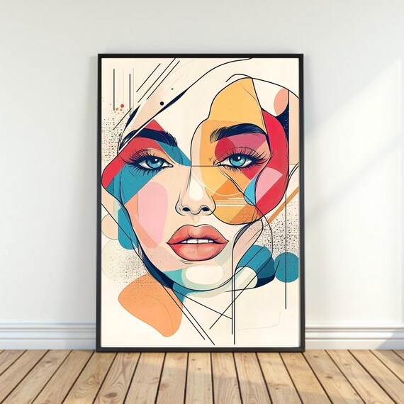 Colorful Geometric Fragmented Woman Face Modern Artwork Poster