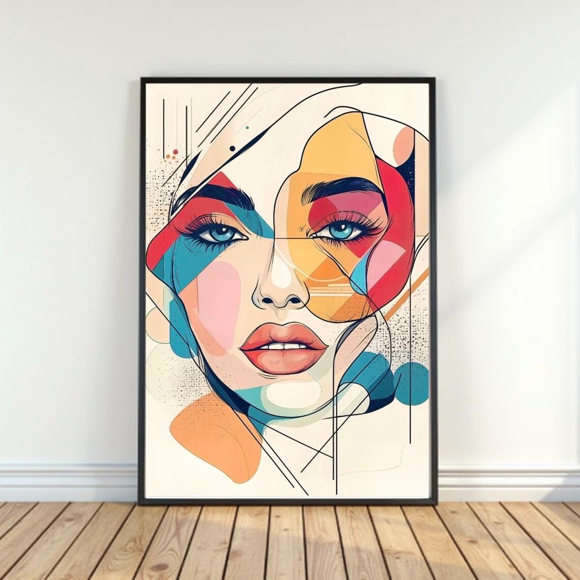 Colorful Geometric Fragmented Woman Face Modern Artwork Poster