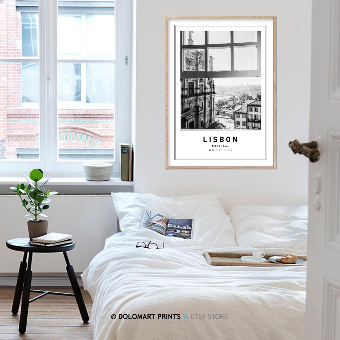 Lisbon Portugal Coordinates Black and White City Travel Poster - Image 4