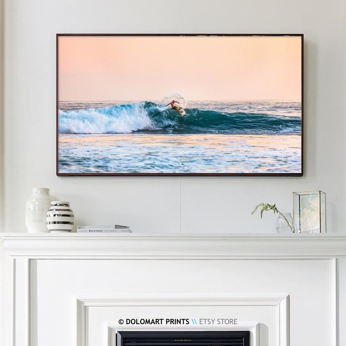 Sunset Surfer Frame Tv Artwork Coastal Beach Decor For And Lg Frame Tv Instant Blush Pink Ocean Waves Surf Tv Art - Image 3