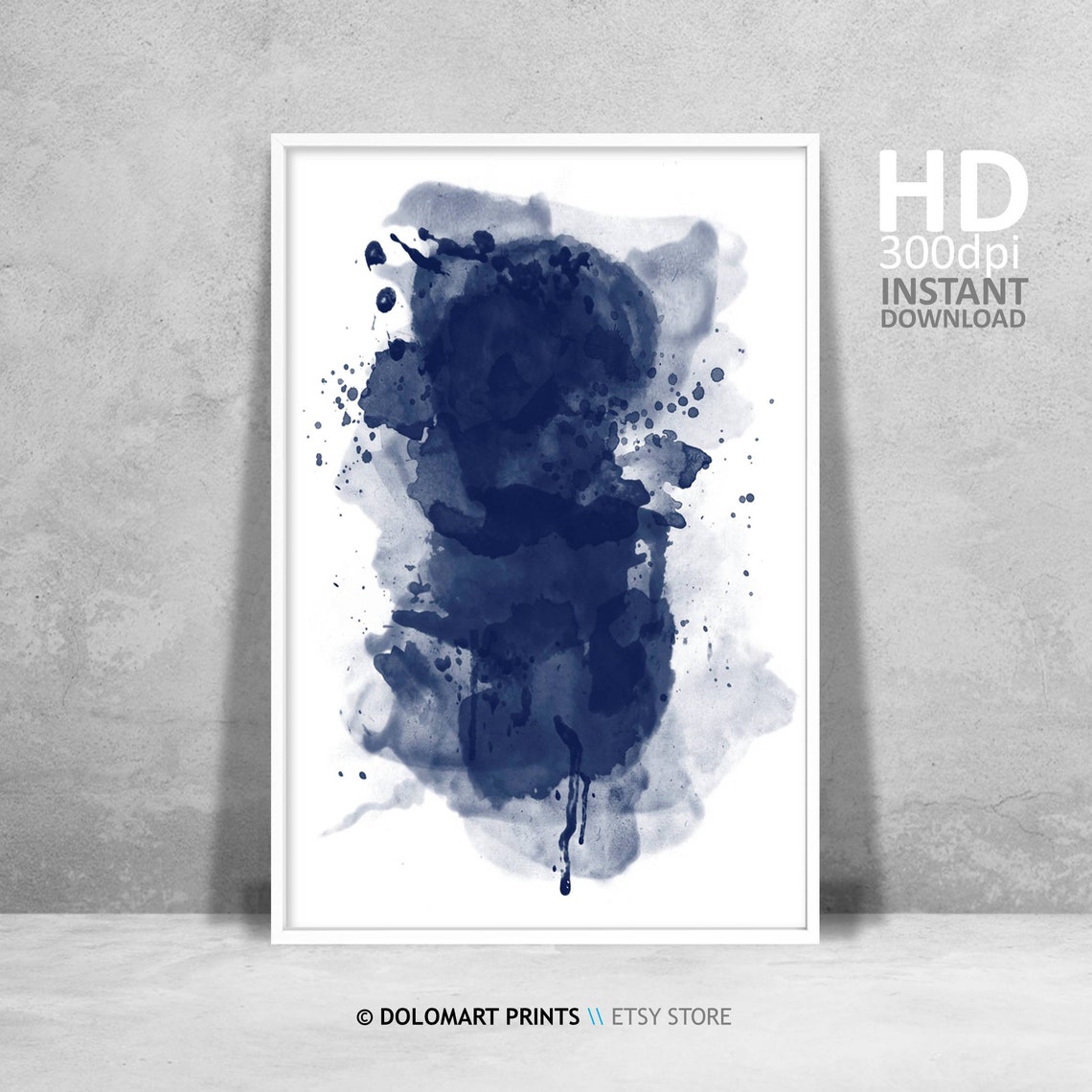 Indigo Blue Watercolor Splash Abstract Ink Wash Painting Poster