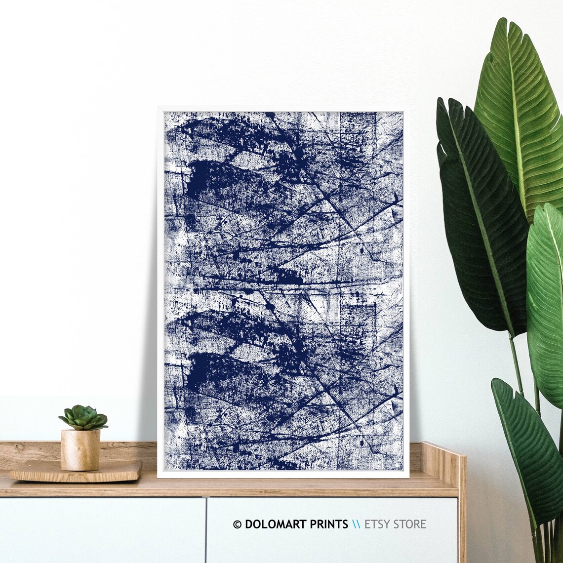 Modern Abstract Dark Blue Brush Stroke Art Print - Image 2