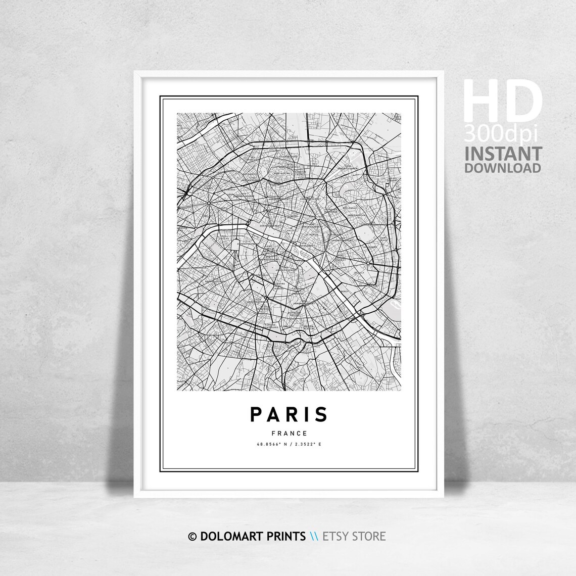 Paris, France Map Travel Poster, Modern Decor
