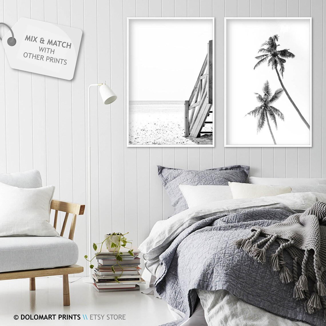 Black and White Beach Print, Tropical Coastal Poster - Image 2