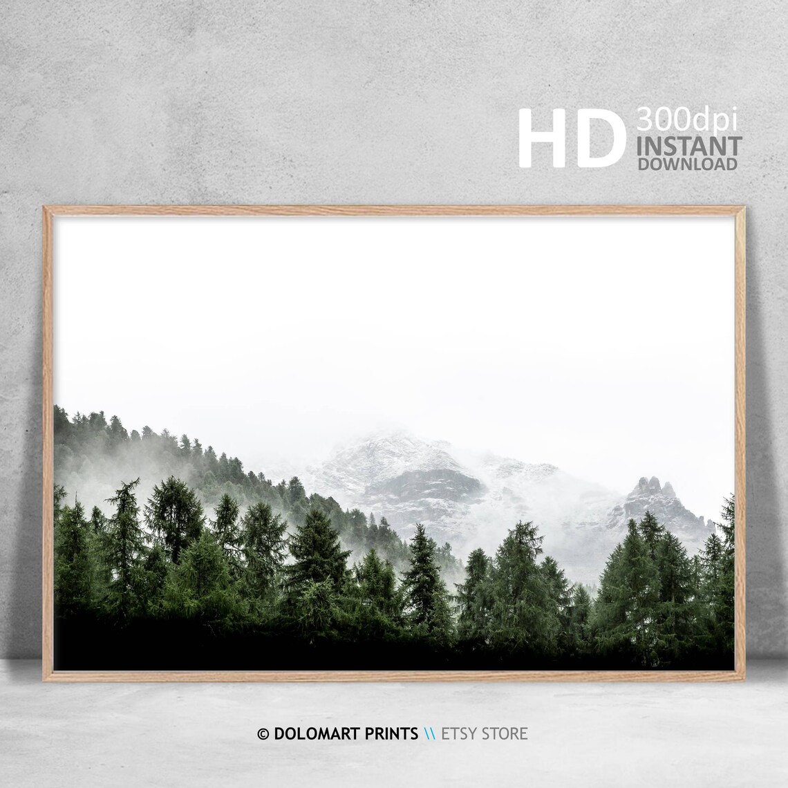 Misty Forest Mountains Landscape Art Print - Image 4