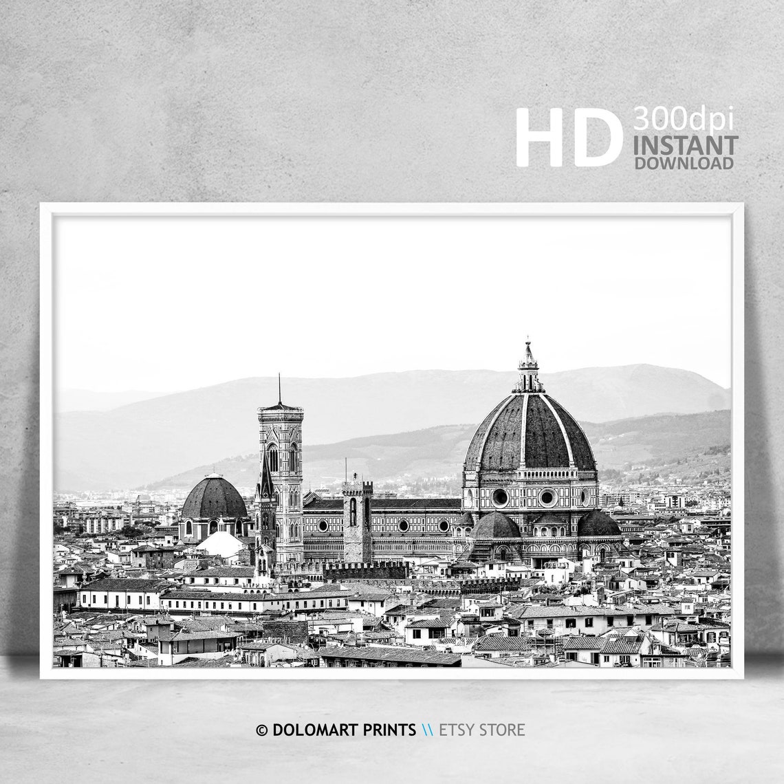 Florence Italy Duomo Cathedral Black And White Skyline Poster