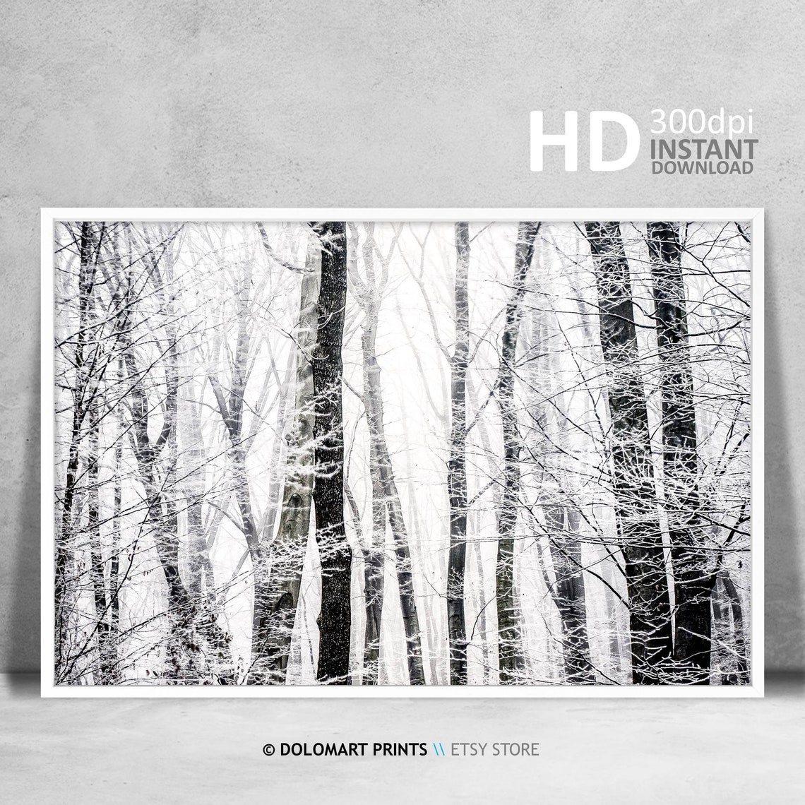 Winter Forest Snow Covered Trees Black And White Nature Poster