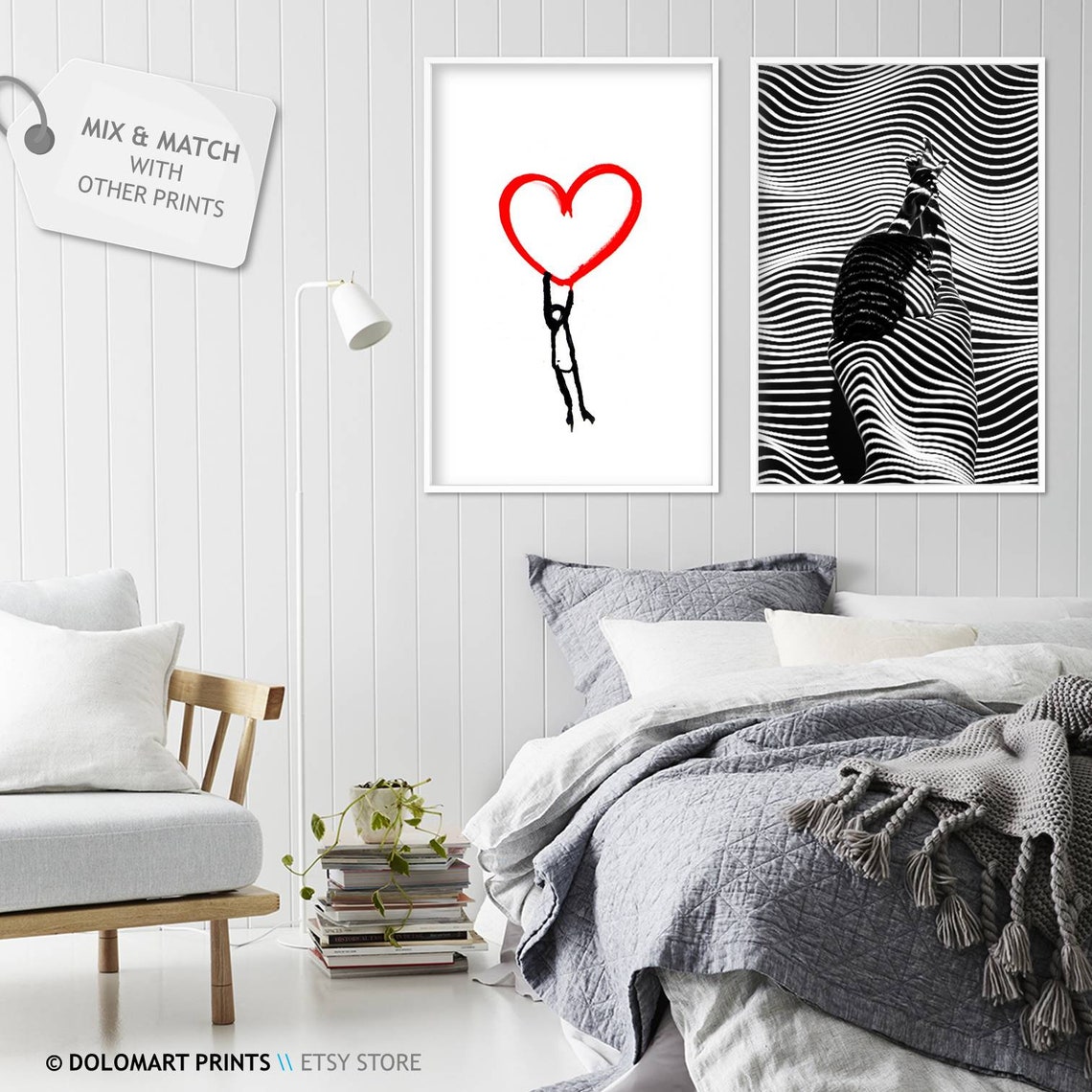 Red Heart Line Drawing Minimal Love Figure Holding Heart Poster - Image 2