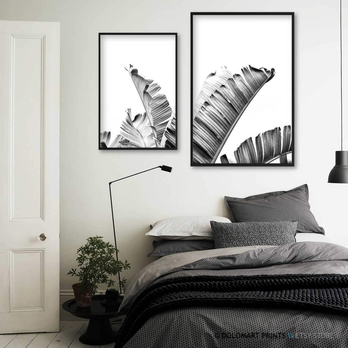 Botanical Prints Rustic Home Decor Greenery Wall Art Set Tropical Botanic Green White Printables Banana Leaf Wall Art Downloads - Image 2