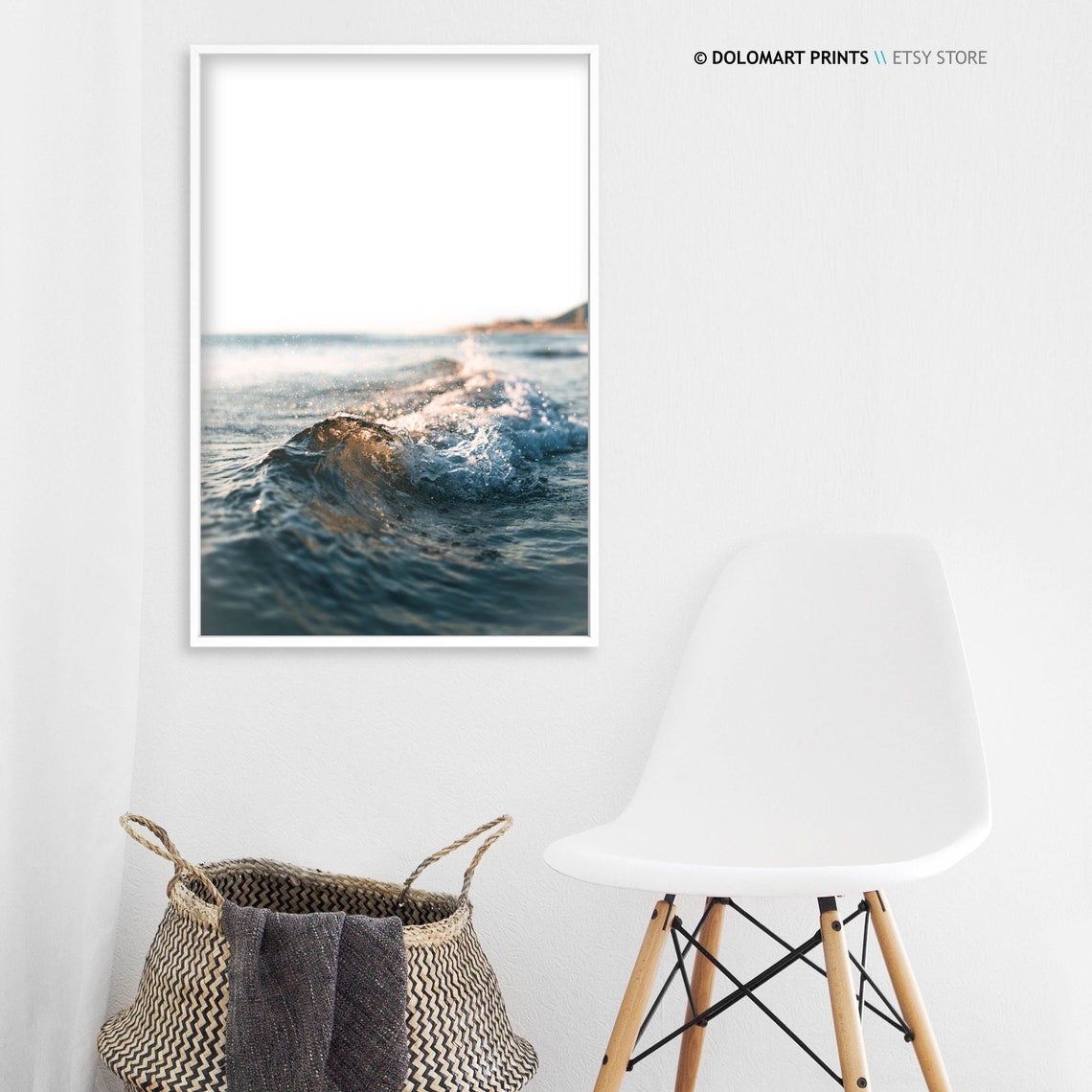Blue Ocean Wave Curl Close Up Minimal Coastal Photography Poster - Image 3