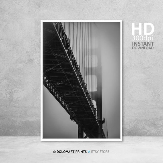 Golden Gate Bridge Photo San Francisco Black And White Print Poster Black And White Photography Poster Moody