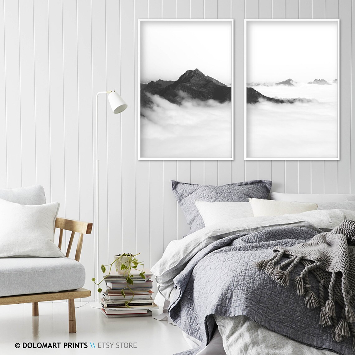 Minimalist Mountain Cloud Monochrome Art Print - Image 3