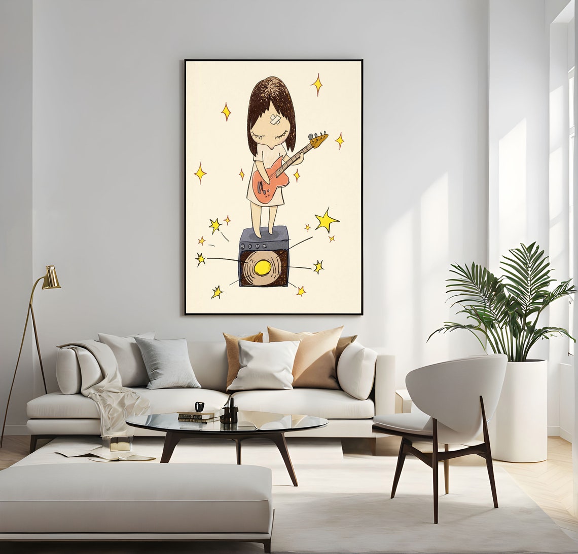 Yoshitomo Nara Guitar Girl Starburst Amp Illustration Wall Art - Image 5