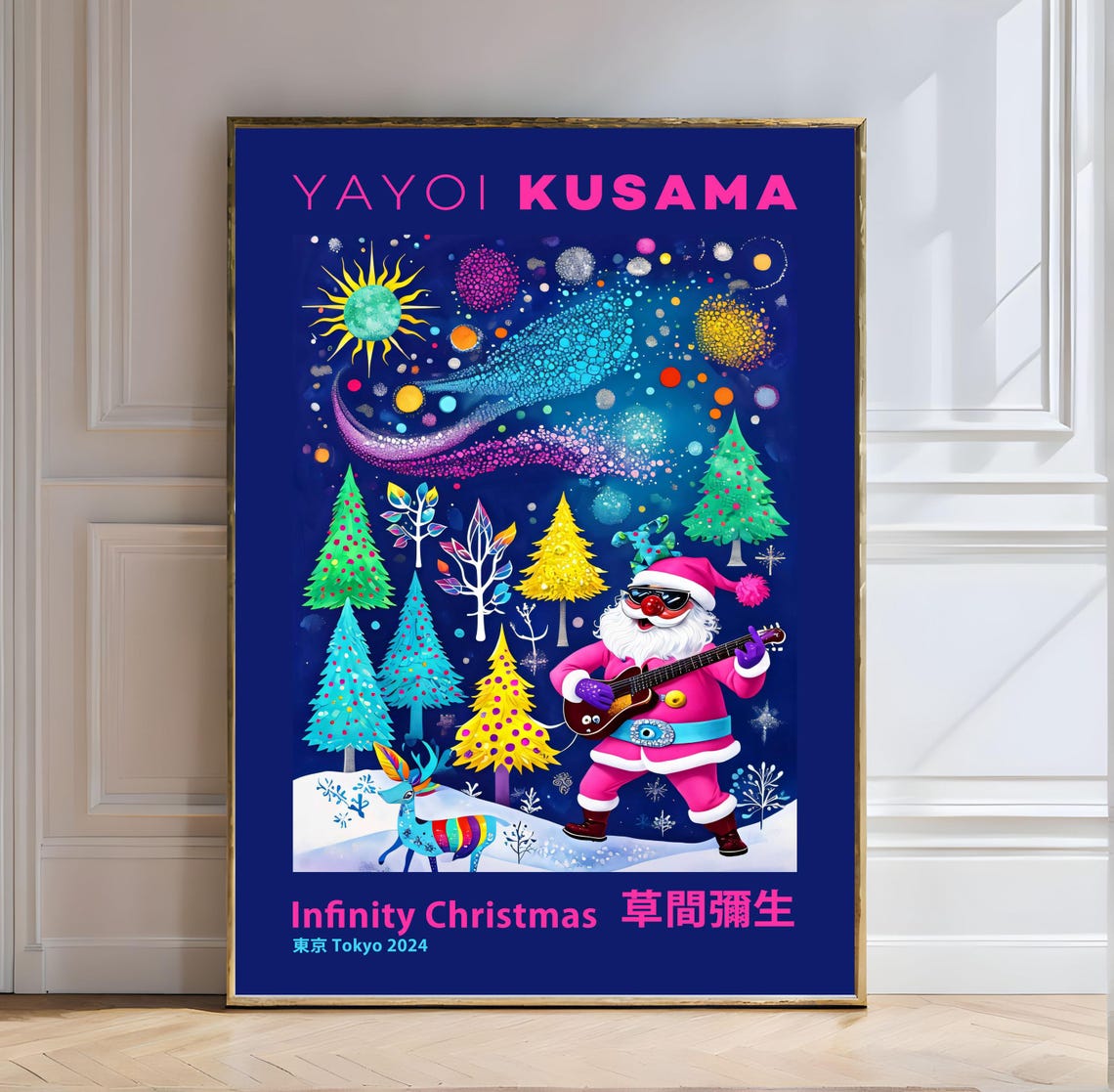 Yayoi Kusama Infinity Christmas Santa Guitar Tokyo 2024 Poster