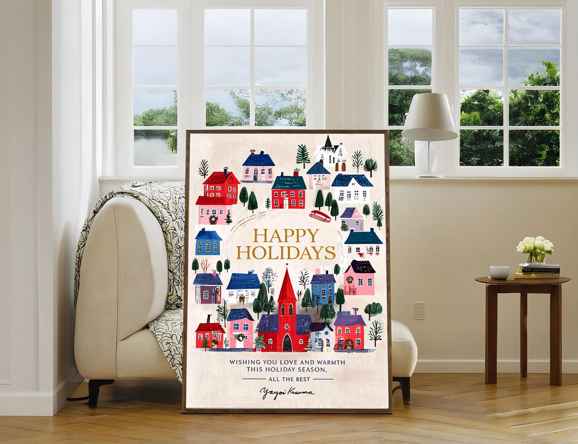 Yayoi Kusama Happy Holidays Cozy Winter Village Christmas Art Poster - Image 4