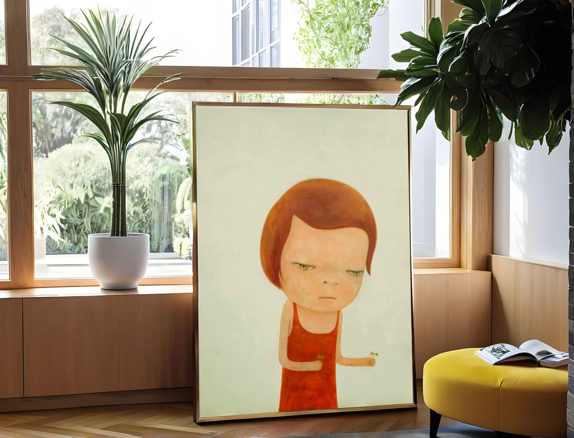 Yoshitomo Nara Under Hazy Sky Redhead Girl with Sprouts Wall Art - Image 5