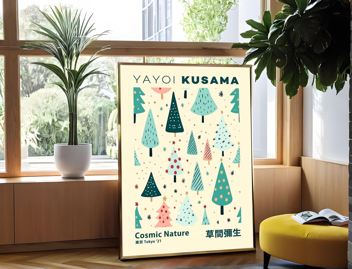 Yayoi Kusama Cosmic Nature Tokyo 2021 Christmas Trees Art Poster - Image 3