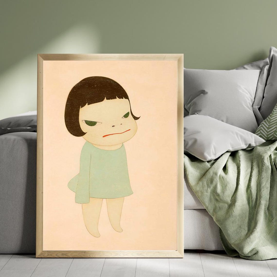 Yoshitomo Nara Standing Alone Defiant Girl Green Dress Art Poster - Image 3