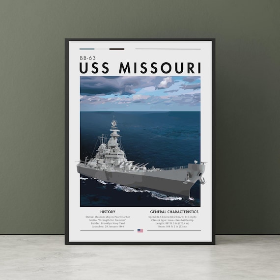 USS Missouri BB-63 Battleship Poster With History And Specifications