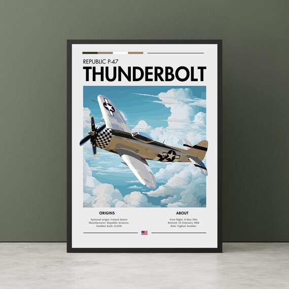 Republic P-47 Thunderbolt American WWII Fighter Bomber Art Poster