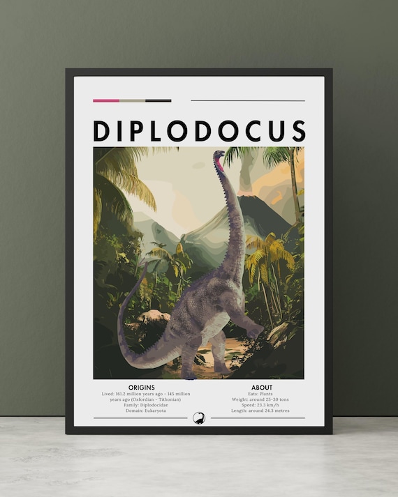 Diplodocus Dinosaur Educational Infographic Prehistoric Art Poster