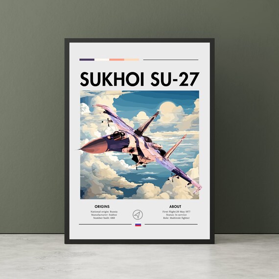Sukhoi Su-27 Russian Multirole Fighter Jet Aviation History Poster