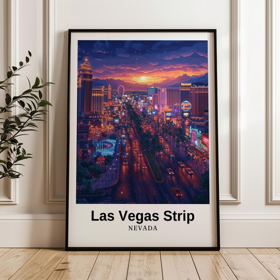 Las Vegas Strip Nevada Neon Casino Nightlife Sunset View Travel Poster