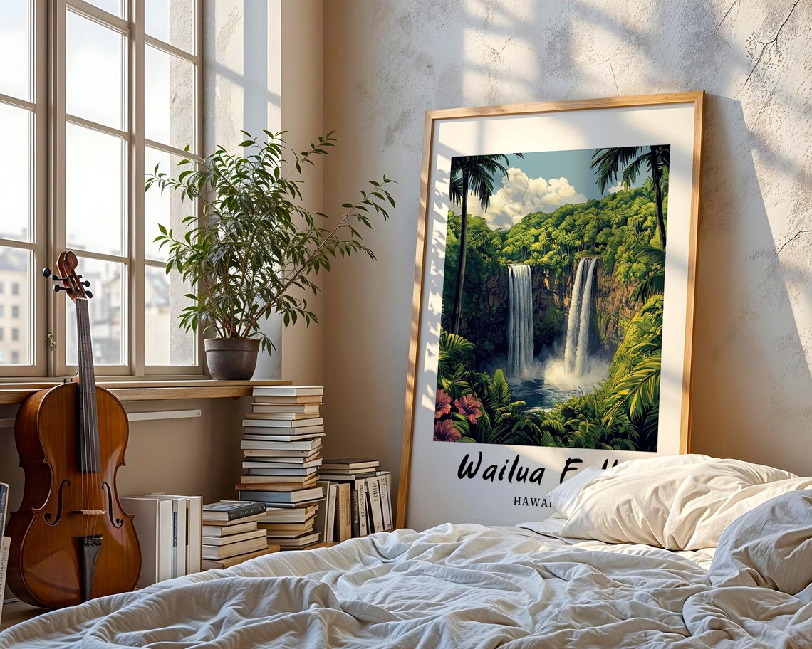 Wailua Falls Hawaii Travel Poster, Minimalist - Image 3