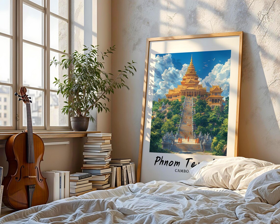 Tonle Sap Phnom Temple Illustration, Cambodia Travel Poster - Image 3