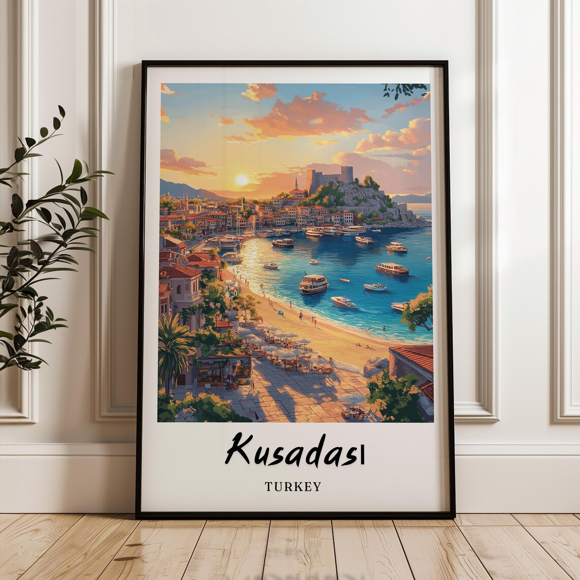 Kusadasi Turkey Travel Poster, Minimalist Wall Art
