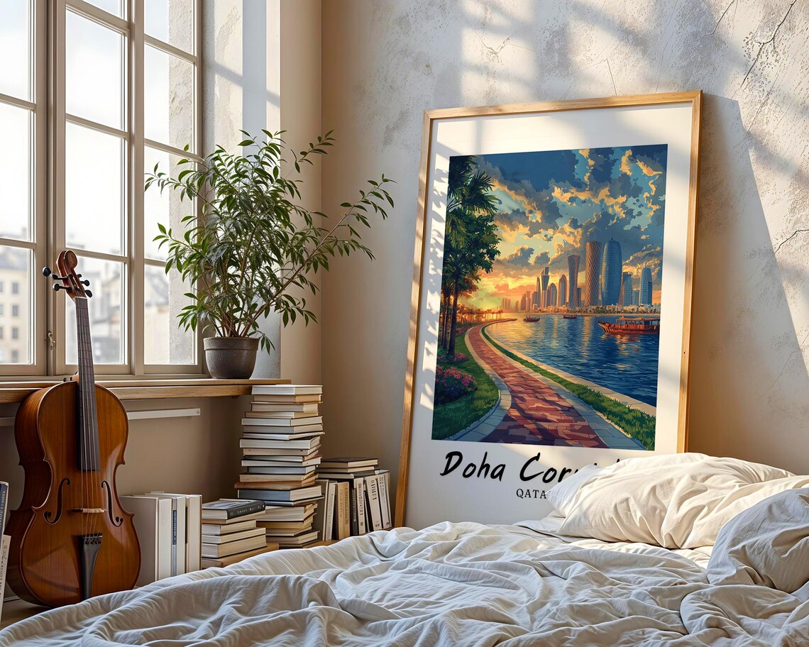 Doha Corniche Travel Poster, Qatar Wedding Gift - Image 3