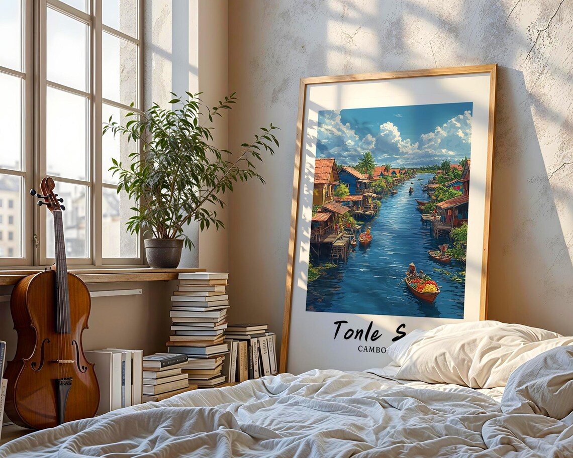 Tonle Sap Illustration, Cambodia Travel Poster - Image 3