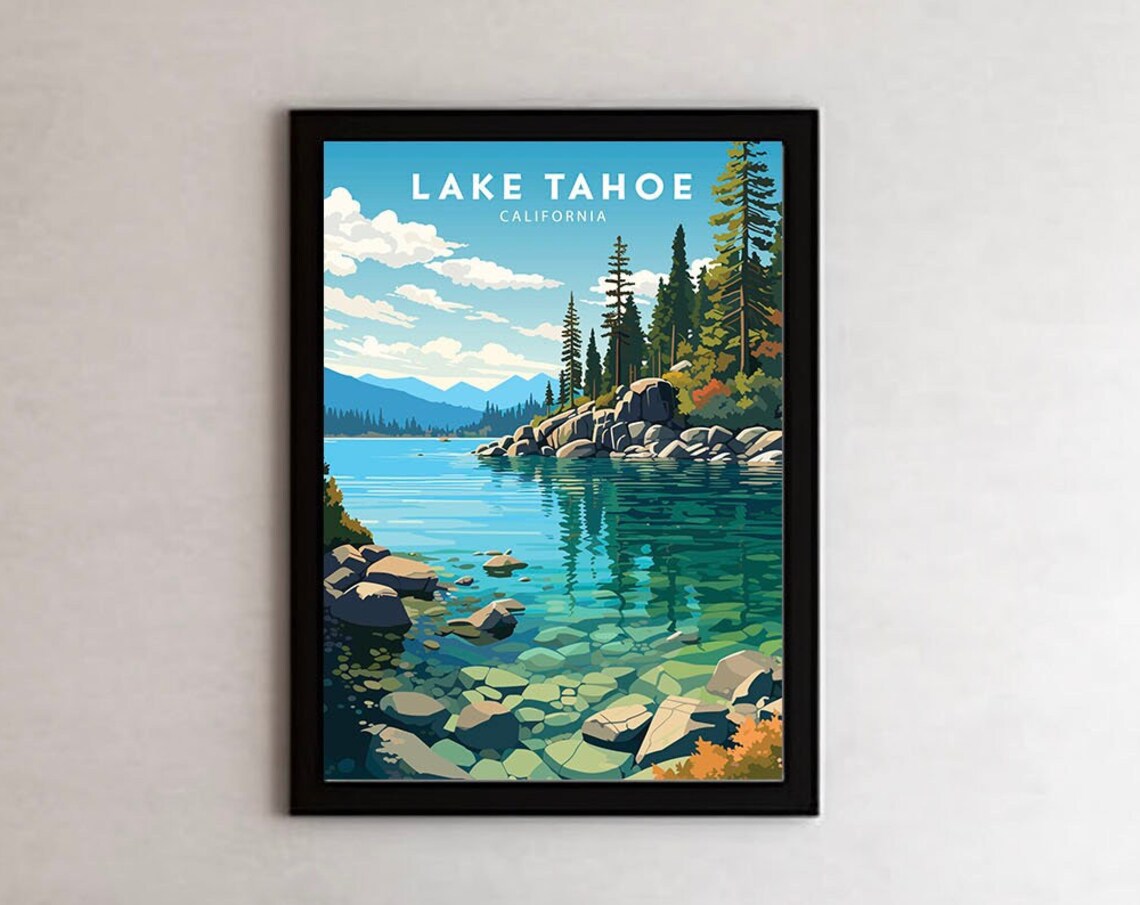 Lake Tahoe California Crystal Clear Water Shore Travel Poster