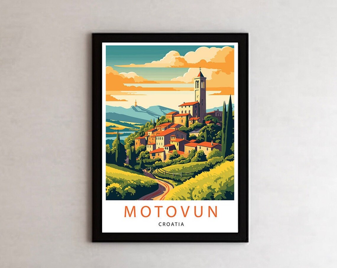 Motovun Croatia Hilltop Town White Border Design Travel Poster