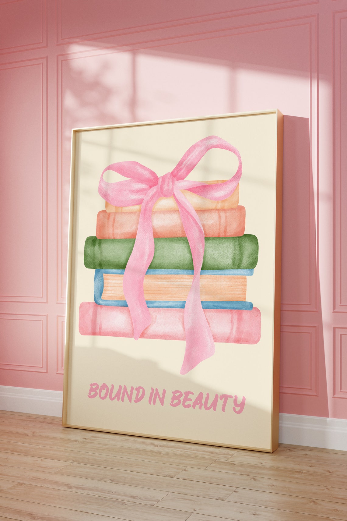 Bound in Beauty Pastel Books Big Pink Bow Coquette Art Poster - Image 4