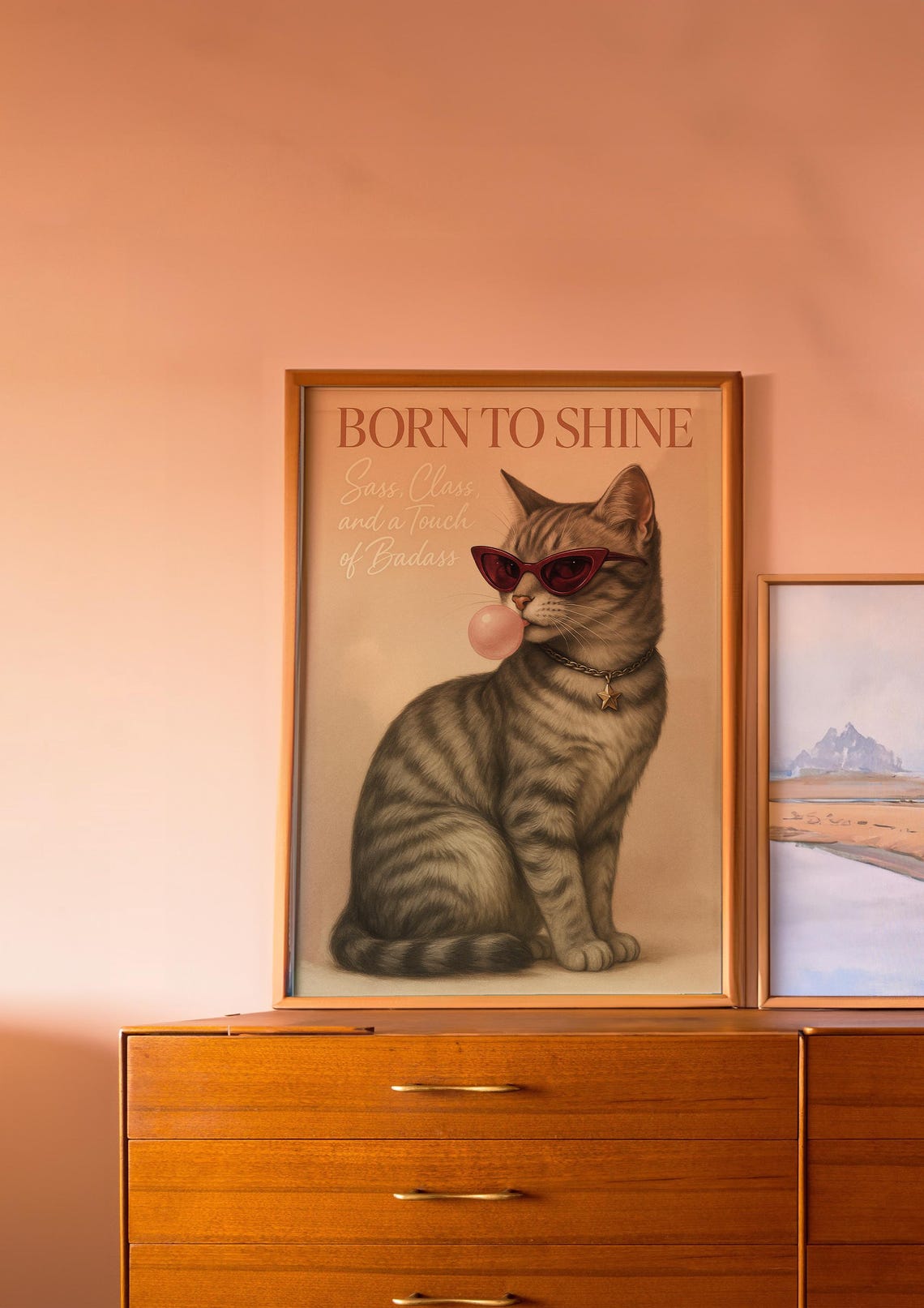 Born to Shine Funny Cat Poster with Sunglasses and Bubblegum - Image 2