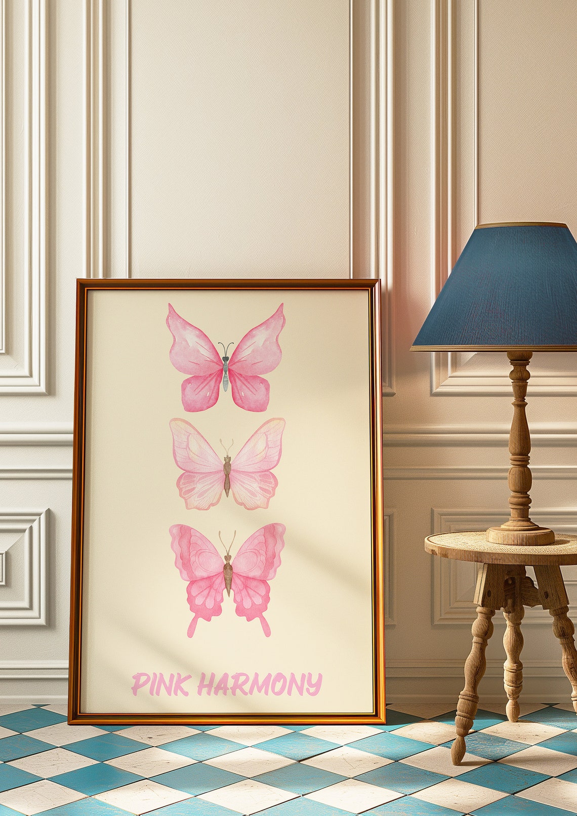 Pink Harmony Three Pink Butterflies Watercolor Trendy Wall Art - Image 3
