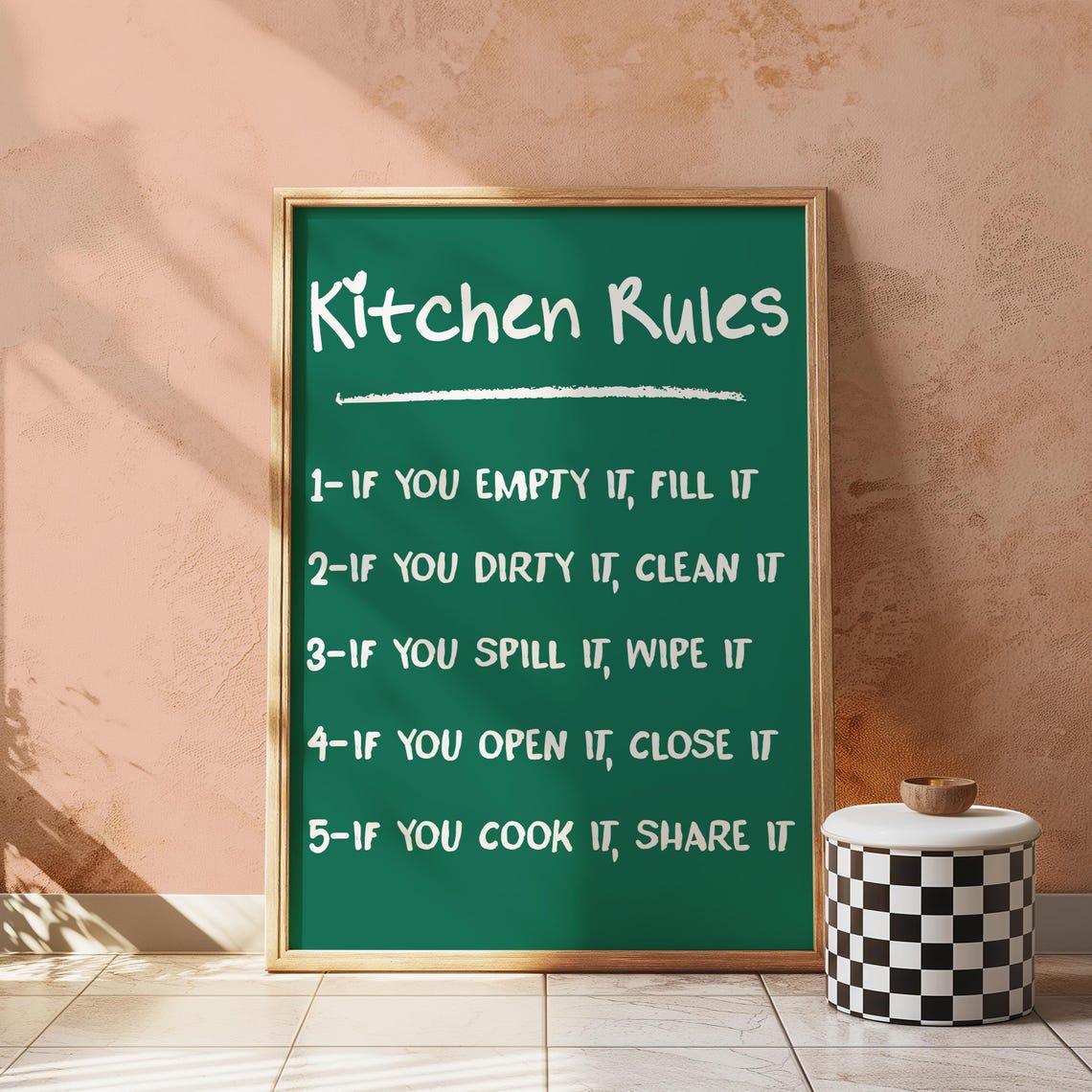 Kitchen Rules Five Rule Green Chalkboard Typography Art Print - Image 3