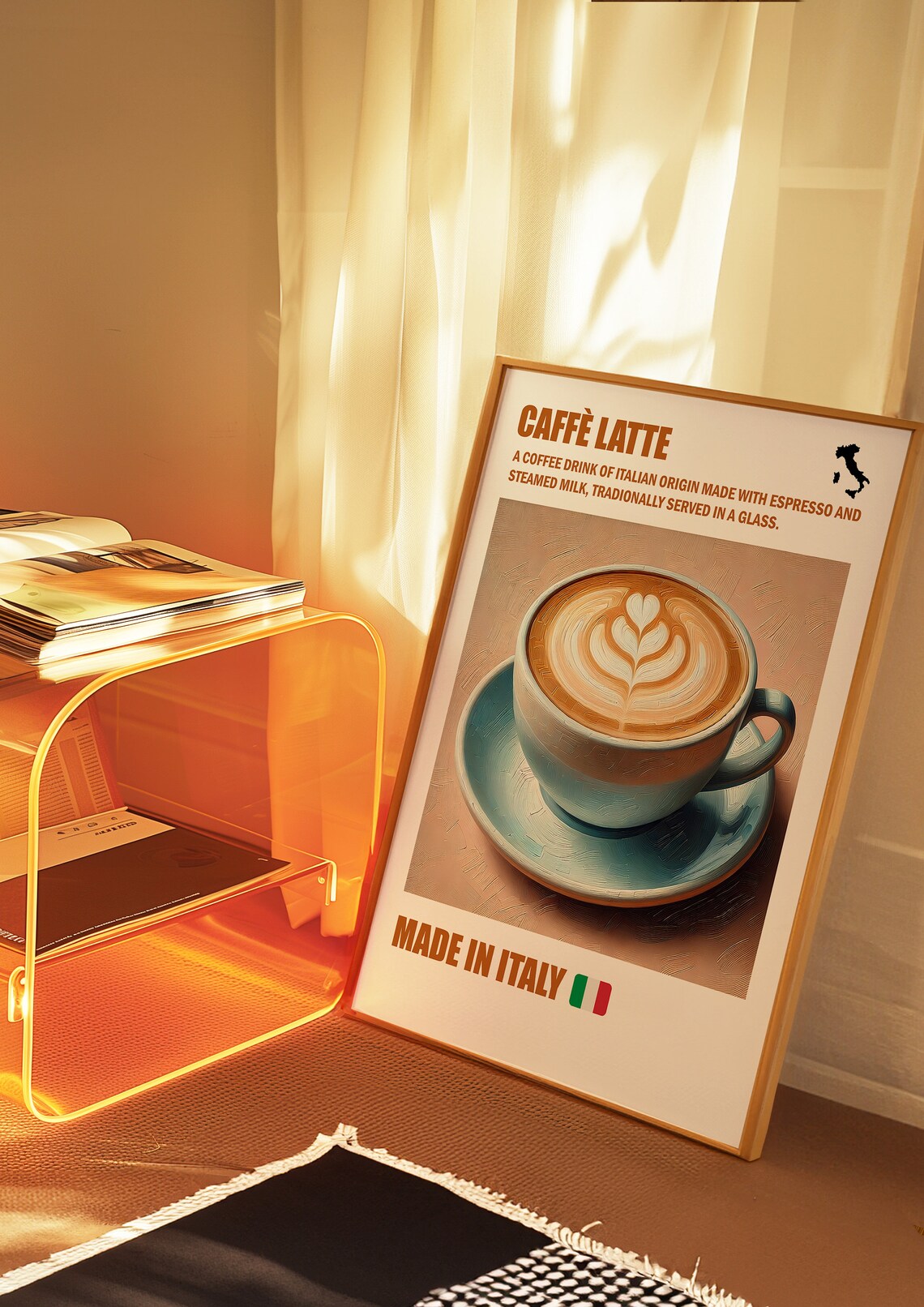 Caffe Latte Italy Coffee Recipe Latte Art Illustration Kitchen Poster - Image 3