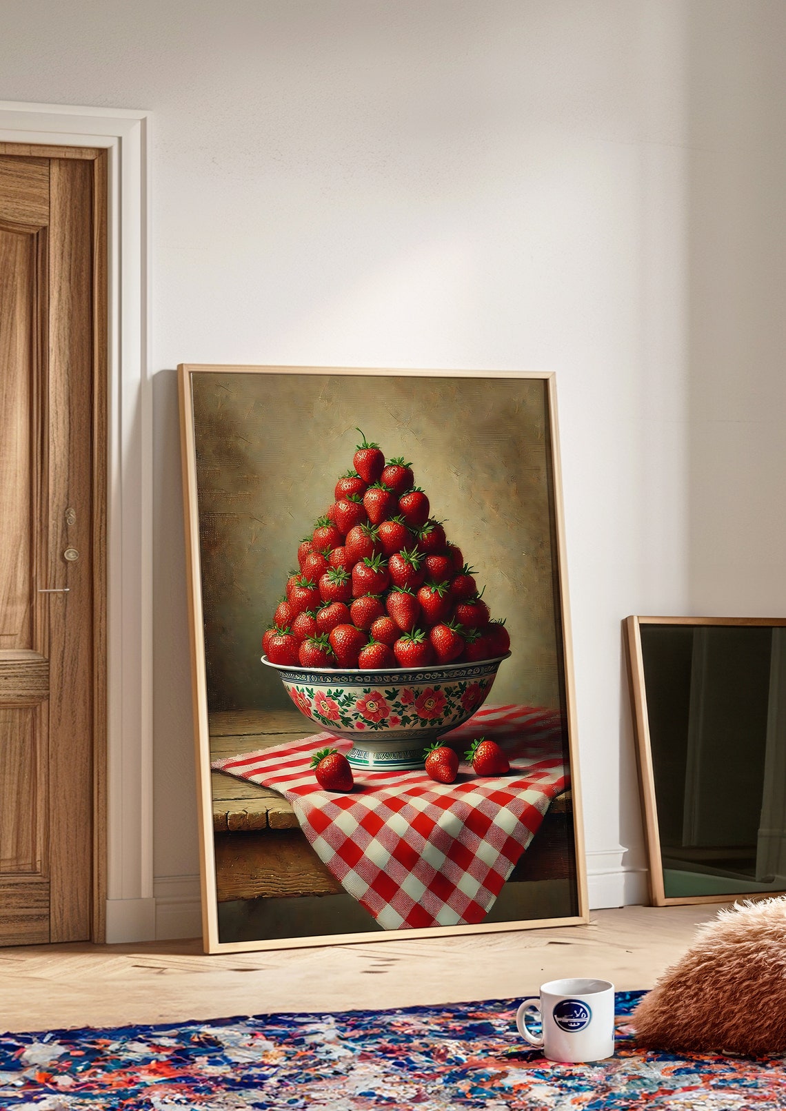 Overflowing Strawberry Bowl Classic Oil Painting Style Poster - Image 3