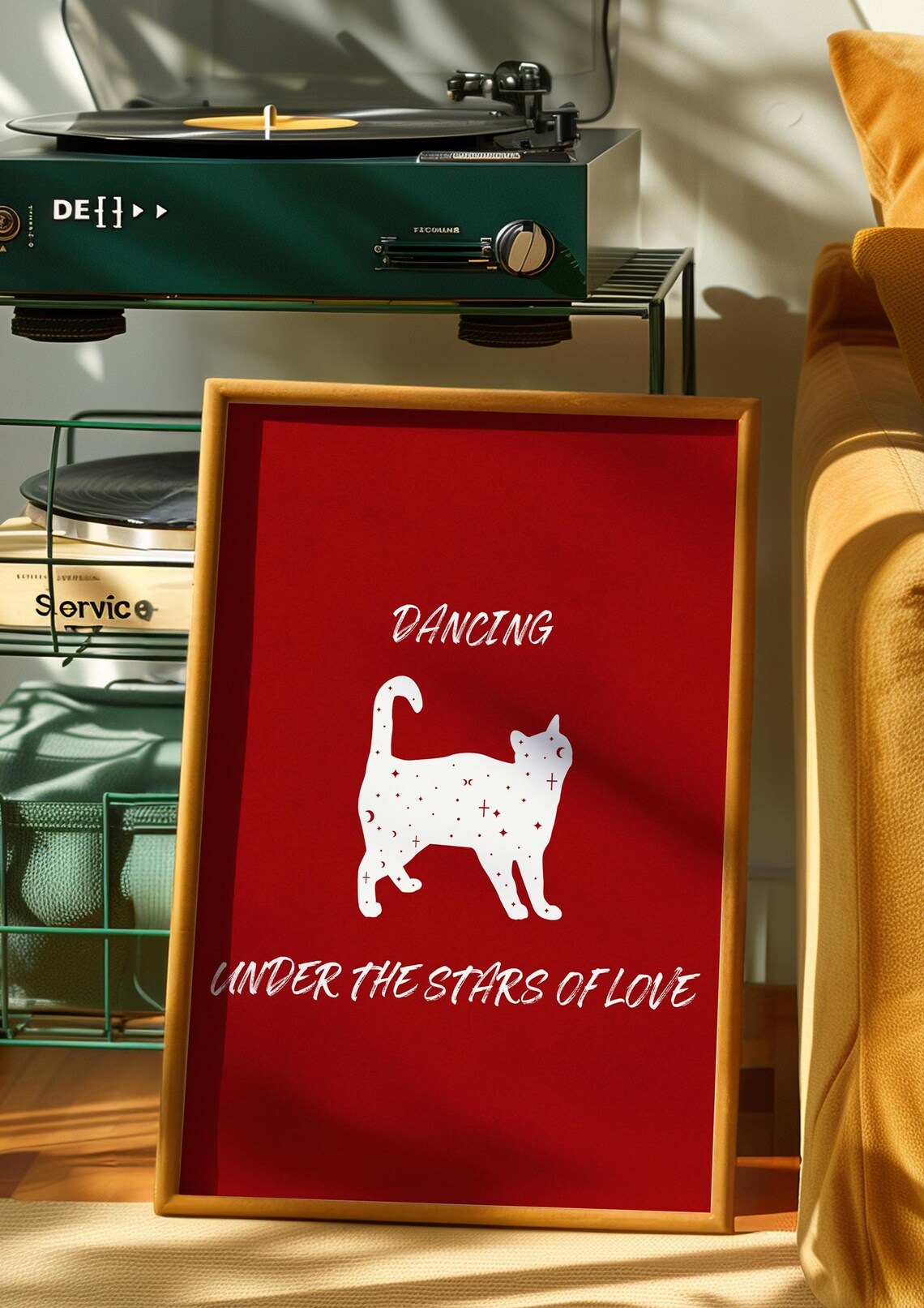 Dancing Under the Stars of Love Cat Constellation Red Poster - Image 2