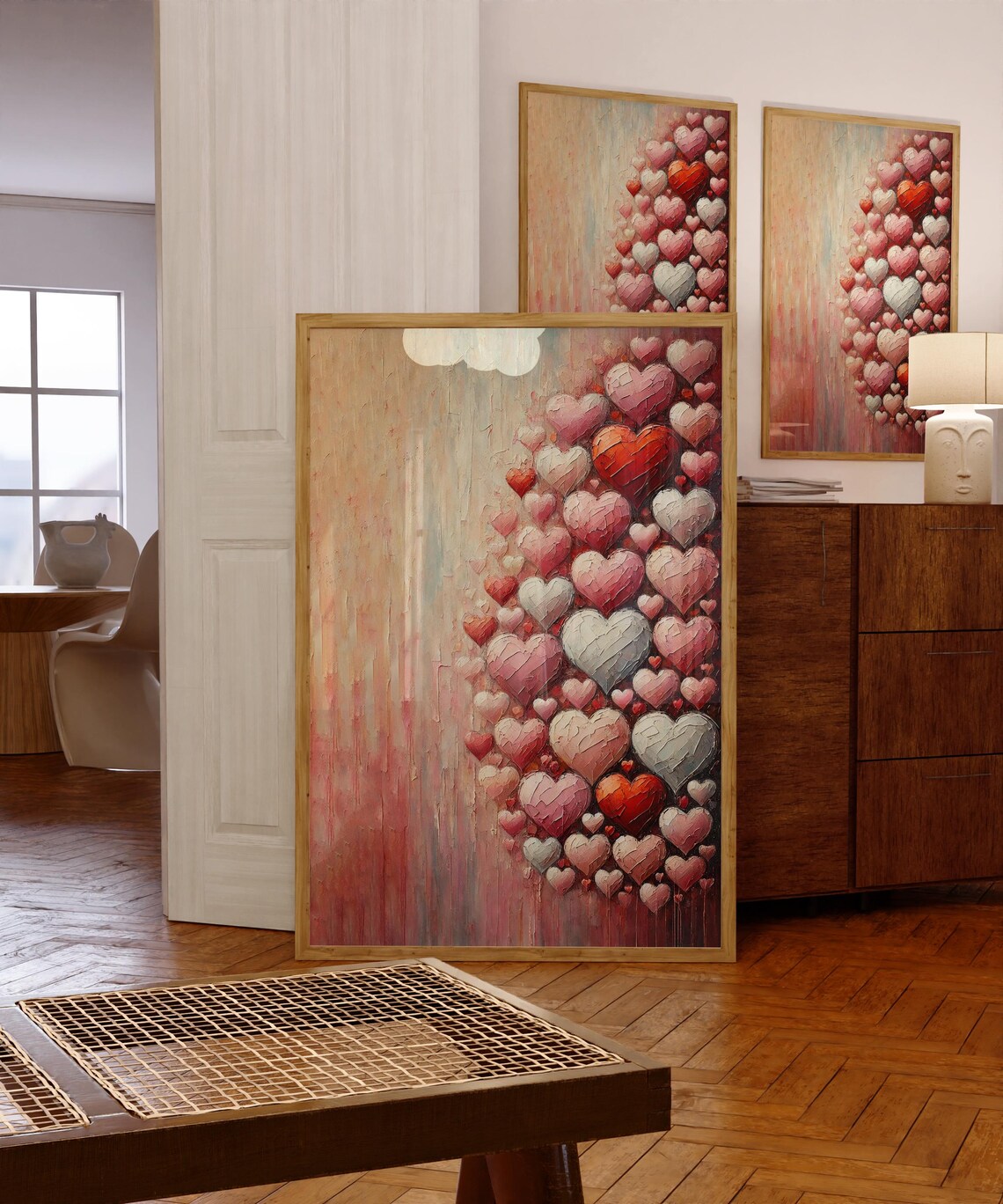 Textured Hearts Impasto Oil Painting Pink Red Love Decor Poster - Image 4