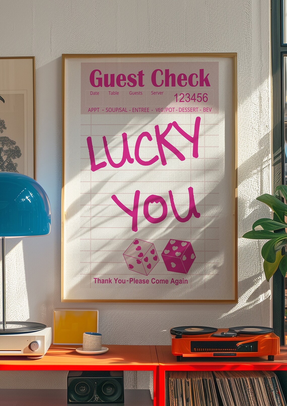 Lucky You Pink Guest Check Heart Dice Trendy Preppy Dorm Poster - Image 2