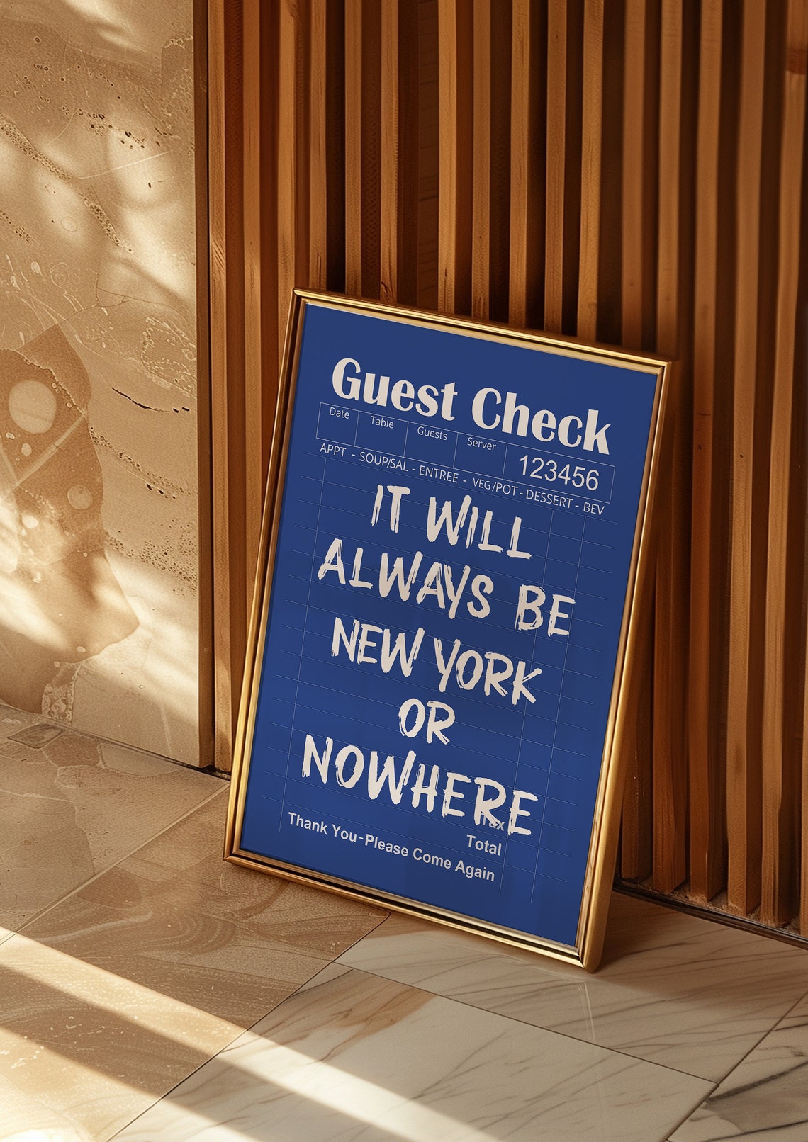 It Will Always Be New York Or Nowhere Navy Guest Check Quote Poster - Image 3